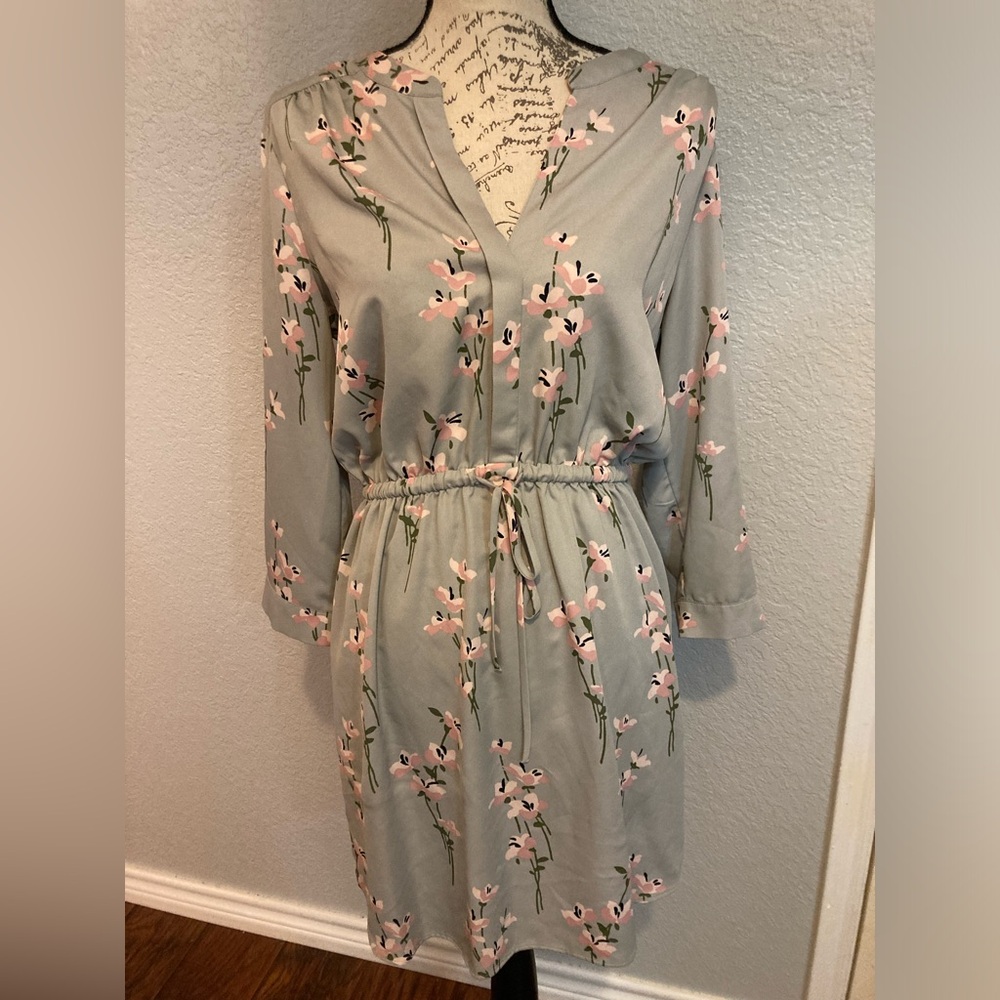 Loft Gray & Pink Floral Dress